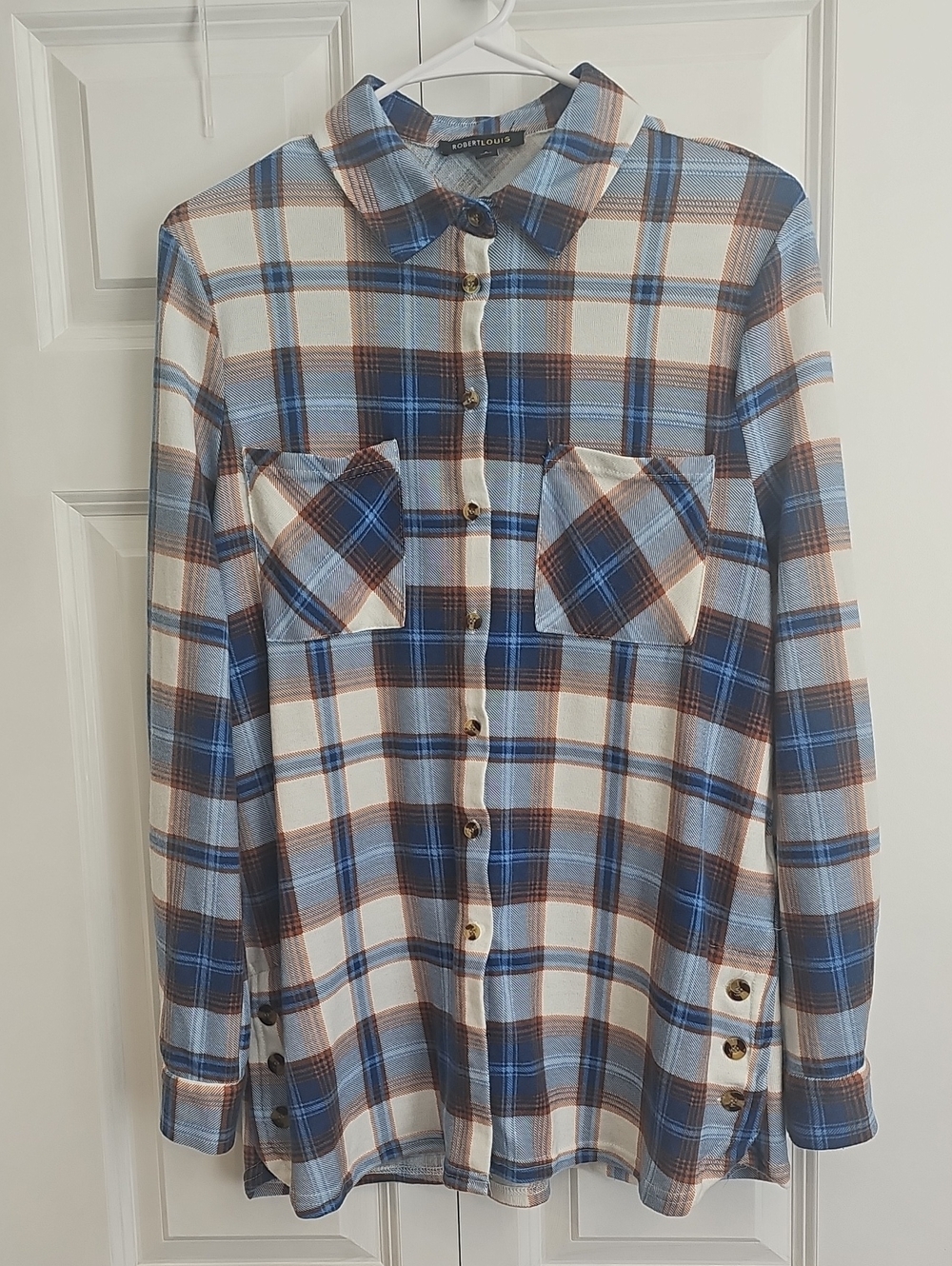 Robert Louis Blue, Brown & White Plaid Button-Down Shirt